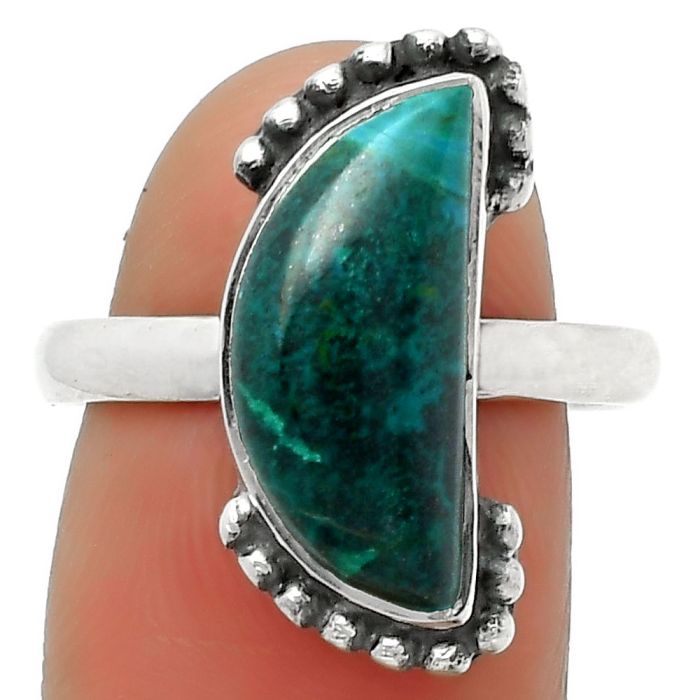Natural Azurite Chrysocolla Ring size-8.5 SDR167089 R-1102, 7x17 mm