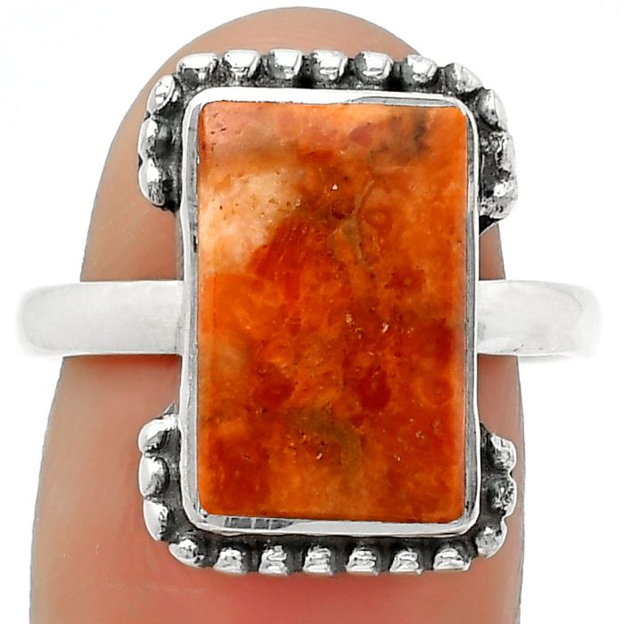 Natural Red Sponge Coral Ring size-8 SDR167093 R-1102, 9x14 mm