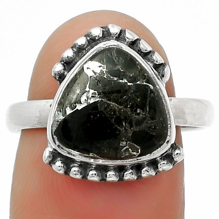 Natural Obsidian And Zinc Ring size-8.5 SDR167147 R-1102, 11x11 mm