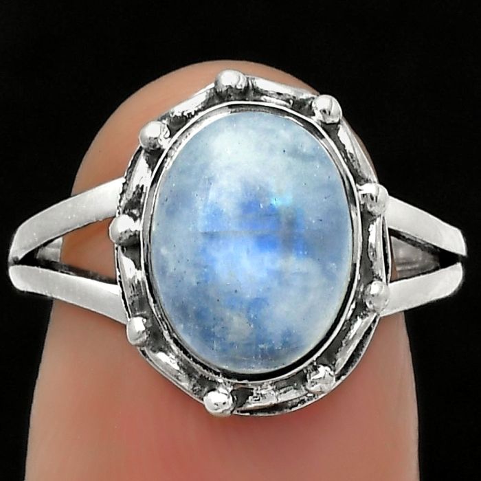 Natural Rainbow Moonstone - India Ring size-7.5 SDR167323 R-1198, 8x11 mm