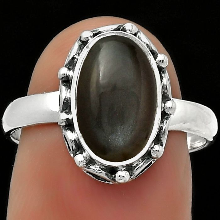 Natural Gray Moonstone Ring size-8 SDR167385 R-1198, 7x12 mm