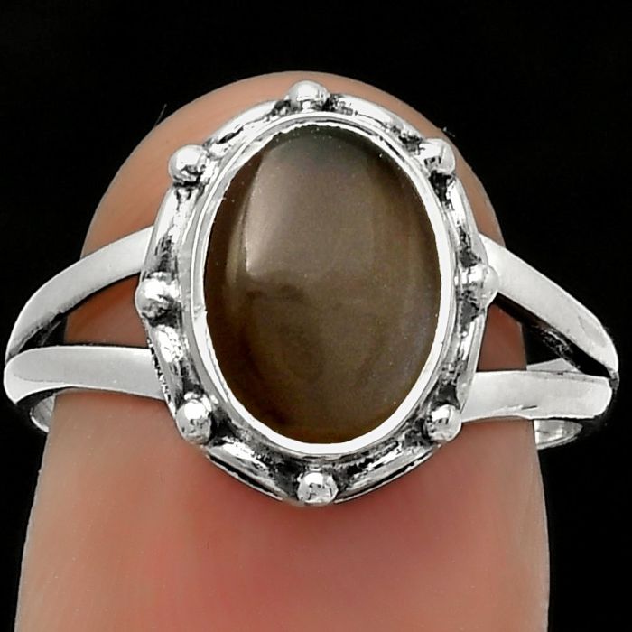 Natural Gray Moonstone Ring size-7.5 SDR167386 R-1198, 8x10 mm