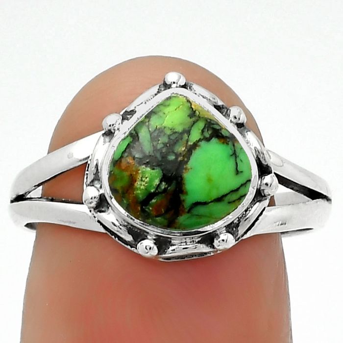 Natural Green Matrix Turquoise Ring size-8 SDR167465 R-1198, 8x8 mm