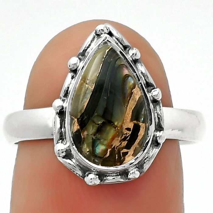 Natural Copper Abalone Shell Ring size-8 SDR167470 R-1198, 8x12 mm