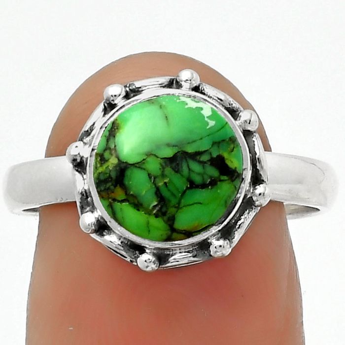Natural Green Matrix Turquoise Ring size-8.5 SDR167473 R-1198, 9x9 mm