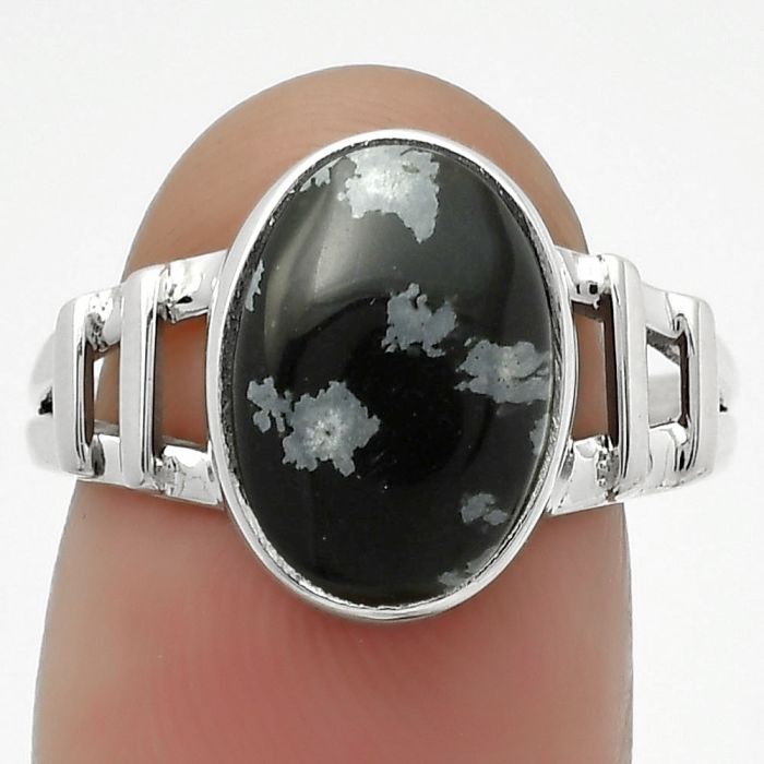 Natural Snow Flake Obsidian Ring size-8 SDR167630 R-1545, 9x13 mm