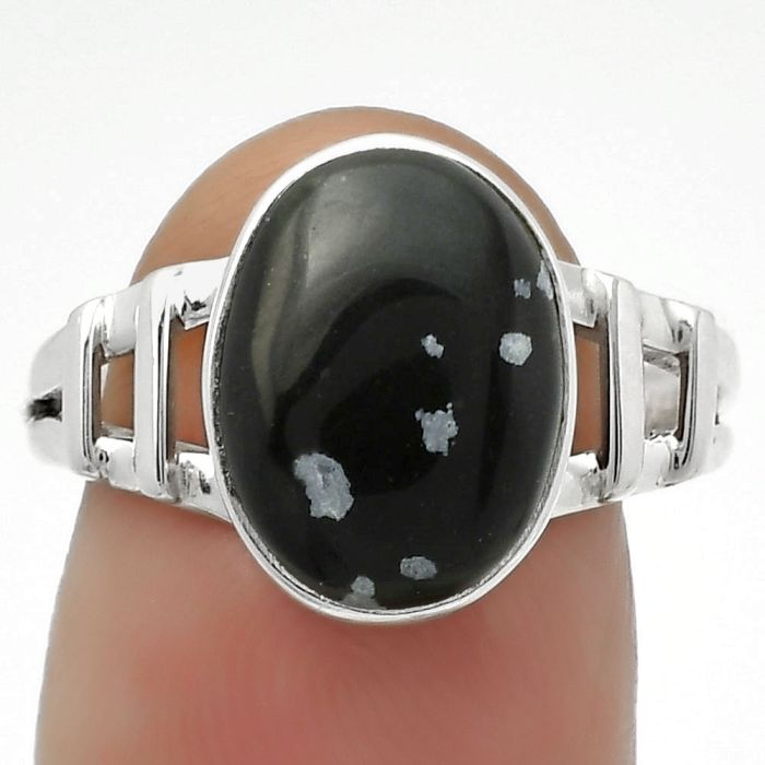 Natural Snow Flake Obsidian Ring size-8 SDR167632 R-1545, 9x13 mm