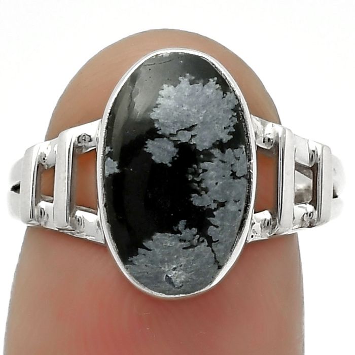 Natural Snow Flake Obsidian Ring size-7 SDR167639 R-1545, 8x13 mm