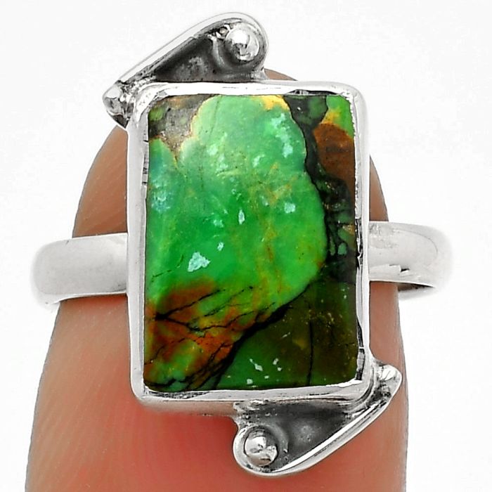 Natural Green Matrix Turquoise Ring size-7 SDR168093 R-1188, 9x13 mm