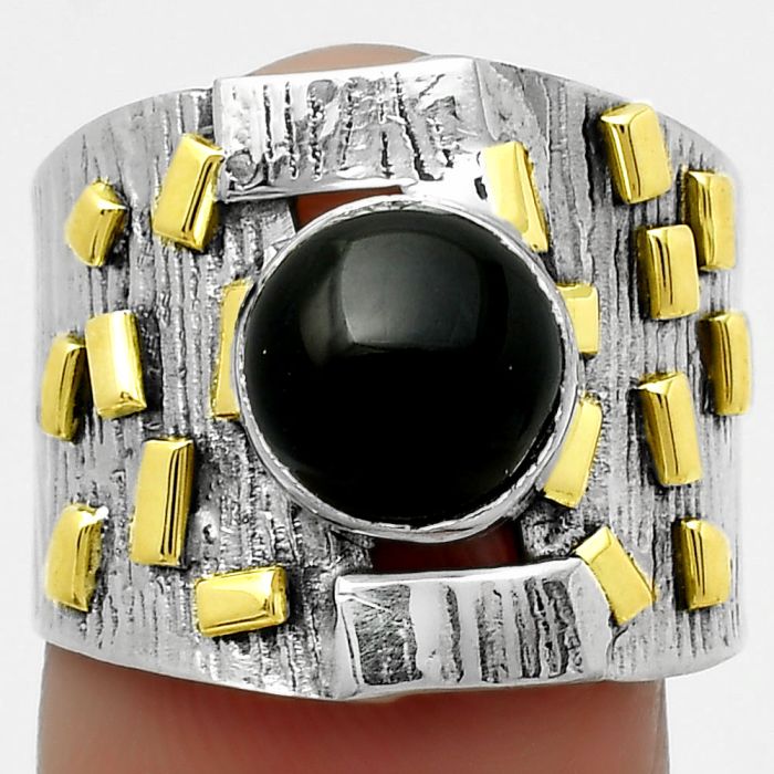 Two Tone - Natural Black Onyx - Brazil Ring size-8 SDR168447 R-1543, 8x8 mm