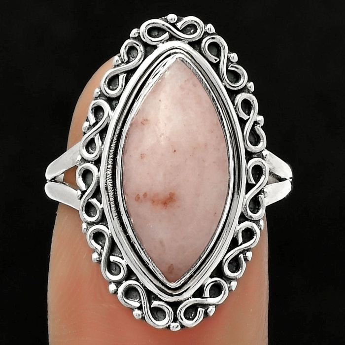 Natural Pink Scolecite Ring size-7.5 SDR168523 R-1164, 8x16 mm
