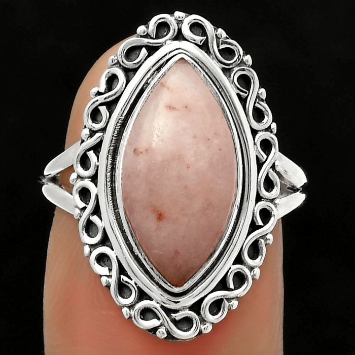 Natural Pink Scolecite Ring size-7 SDR168524 R-1164, 8x16 mm