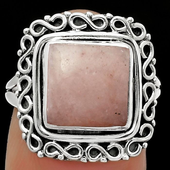 Natural Pink Scolecite Ring size-7 SDR168525 R-1164, 10x10 mm