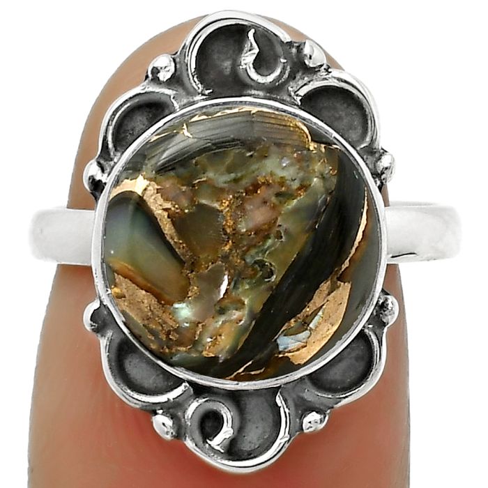 Natural Copper Abalone Shell Ring size-7 SDR168655 R-1137, 12x12 mm