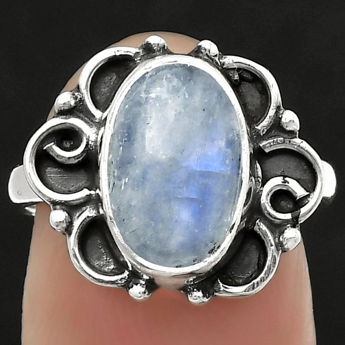 Natural Rainbow Moonstone - India Ring size-7 SDR168685 R-1137, 8x12 mm
