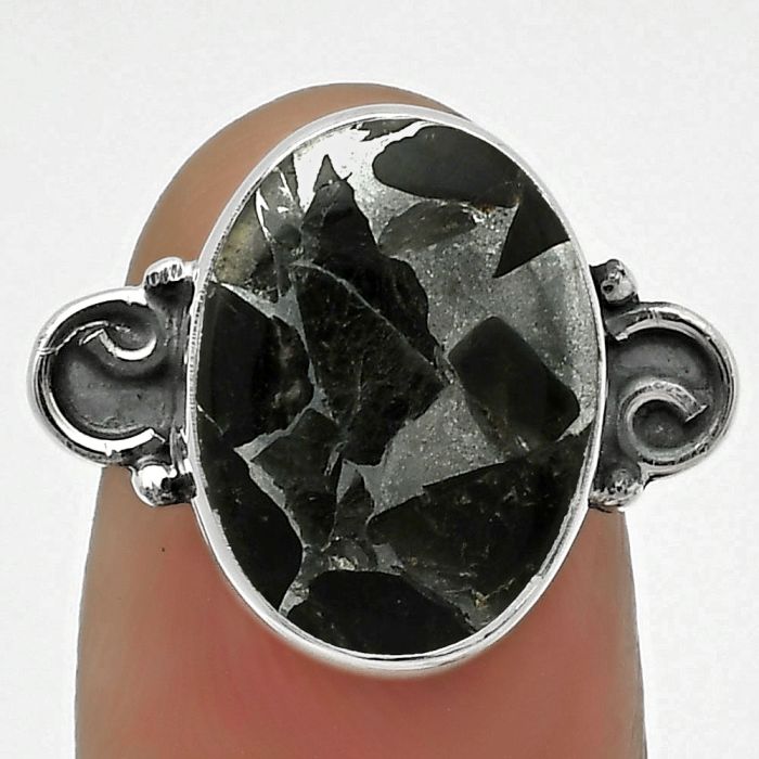 Natural Obsidian And Zinc Ring size-7 SDR168711 R-1218, 12x16 mm