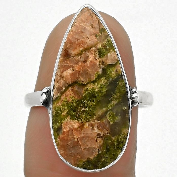 Natural Unakite Ring size-7.5 SDR168785 R-1715, 11x24 mm
