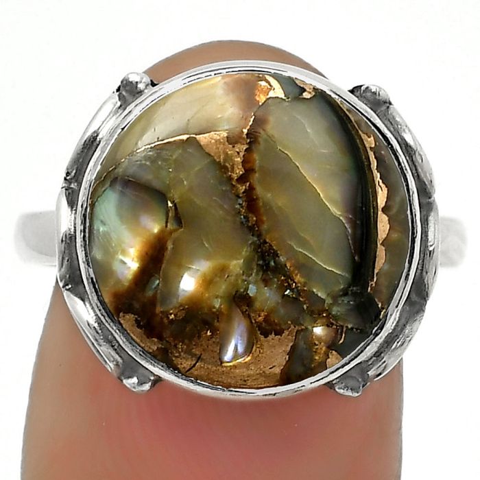 Natural Copper Abalone Shell Ring size-8.5 SDR168852 R-1198, 14x14 mm