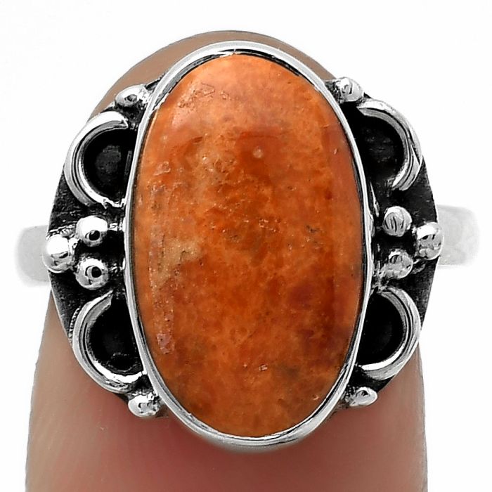 Natural Red Sponge Coral Ring size-8 SDR168972 R-1103, 9x16 mm