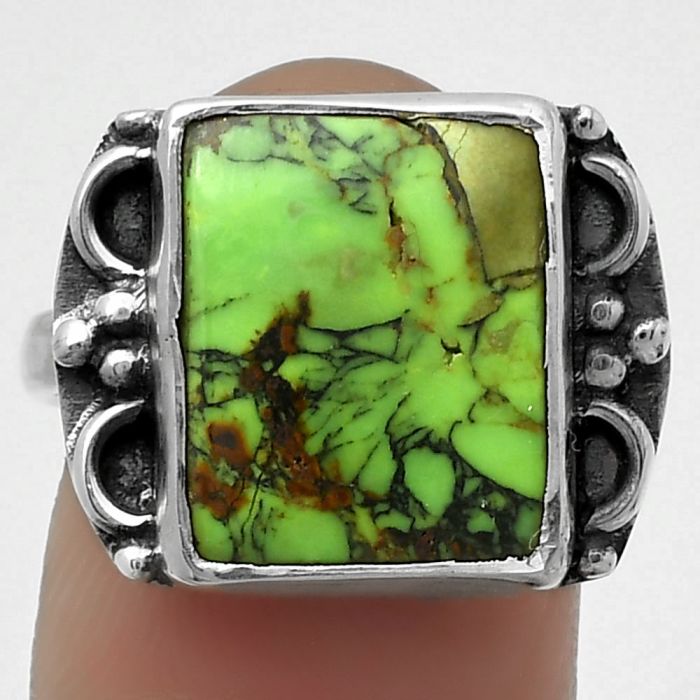 Natural Green Matrix Turquoise Ring size-8.5 SDR168977 R-1103, 12x14 mm