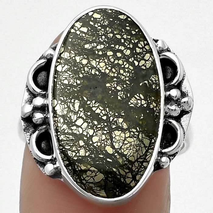 Natural Nipomo Marcasite Agate Ring size-8 SDR168981 R-1103, 12x21 mm