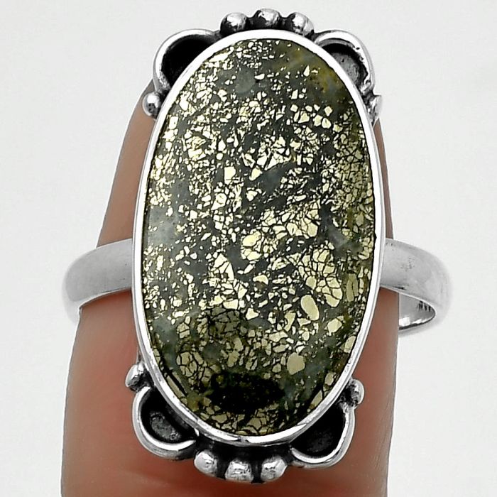 Natural Nipomo Marcasite Agate Ring size-8.5 SDR168996 R-1103, 12x21 mm