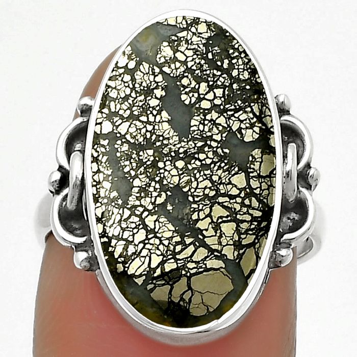 Natural Nipomo Marcasite Agate Ring size-7 SDR169029 R-1105, 12x20 mm