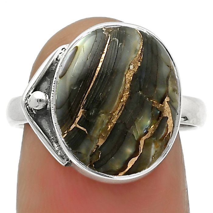 Natural Copper Abalone Shell Ring size-7.5 SDR169081 R-1194, 12x14 mm