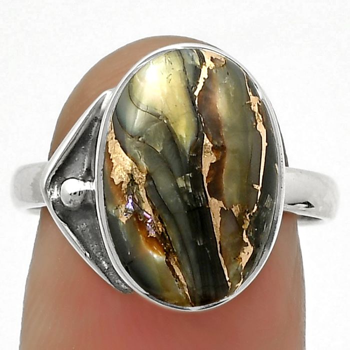 Natural Copper Abalone Shell Ring size-7.5 SDR169083 R-1194, 10x15 mm