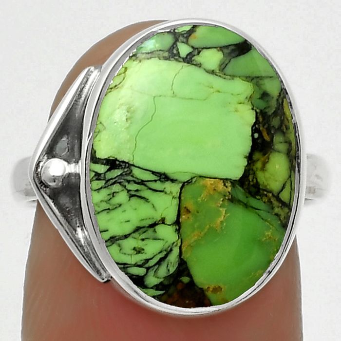 Natural Green Matrix Turquoise Ring size-7.5 SDR169092 R-1194, 13x17 mm