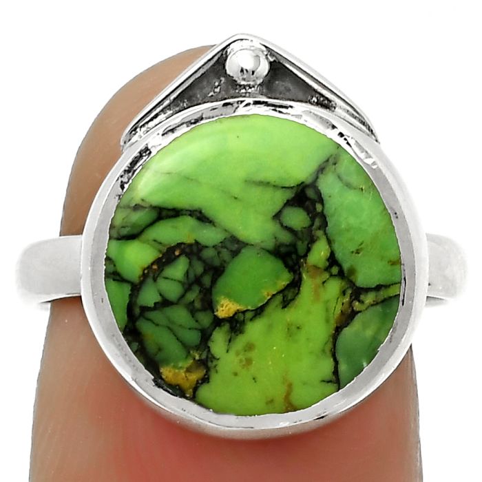 Natural Green Matrix Turquoise Ring size-7.5 SDR169098 R-1194, 13x13 mm