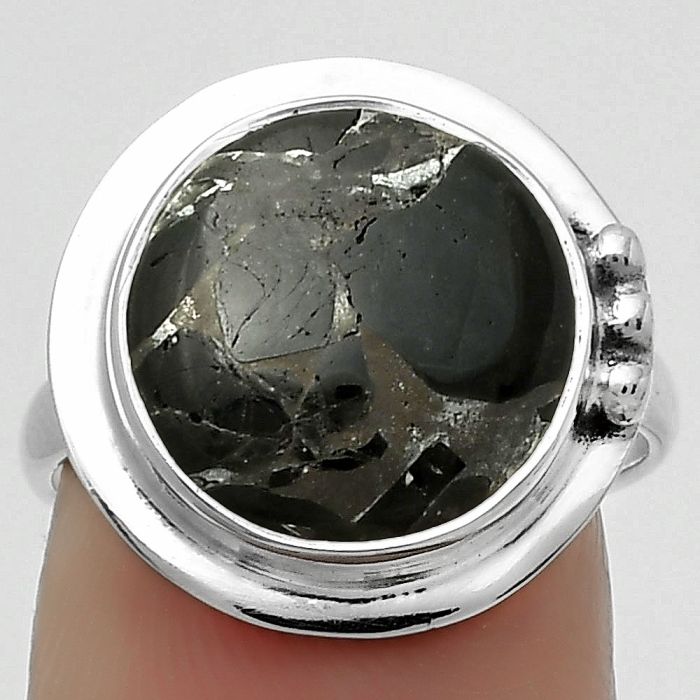 Natural Obsidian And Zinc Ring size-7 SDR169257 R-1225, 13x13 mm