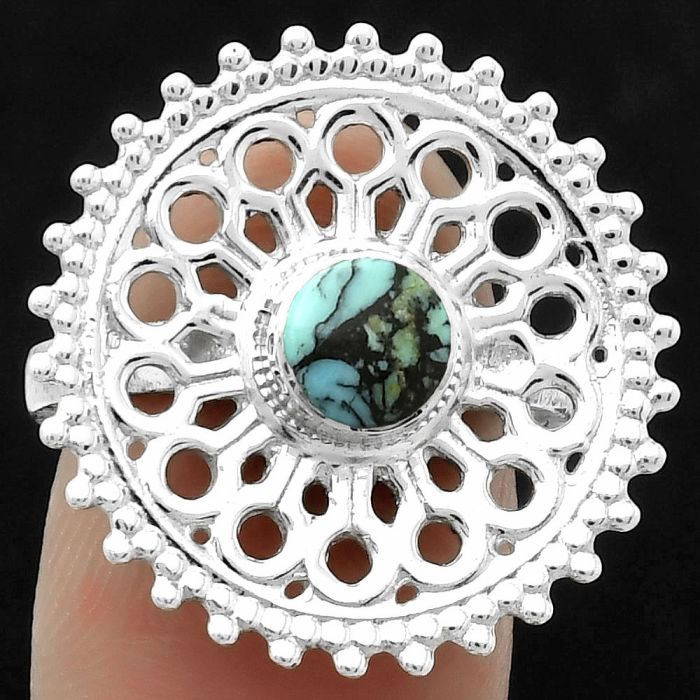 Artisan - Lucky Charm Tibetan Turquoise Ring size-7.5 SDR169393 R-1107, 6x6 mm
