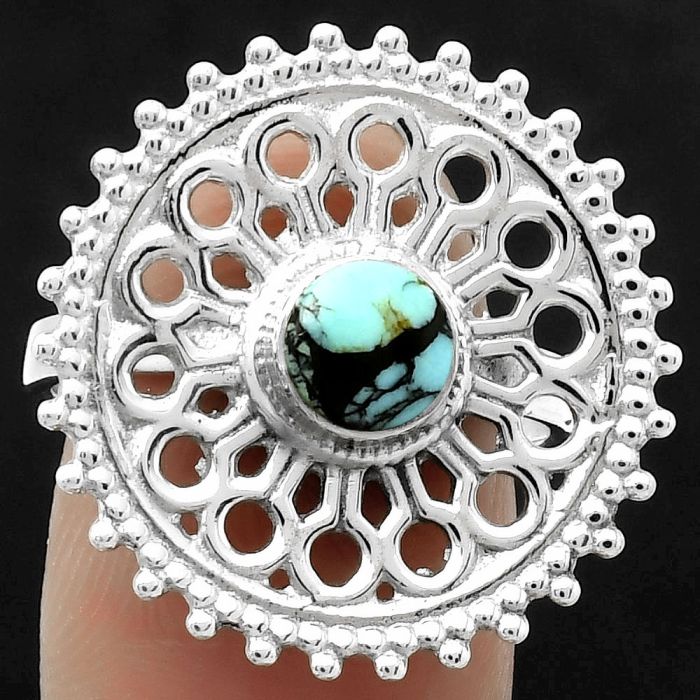 Artisan - Natural Lucky Charm Tibetan Turquoise Ring size-8 SDR169403 R-1107, 6x6 mm