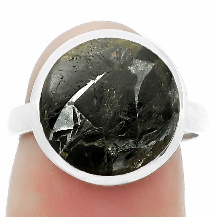 Natural Obsidian And Zinc Ring size-7 SDR169532 R-1004, 13x13 mm