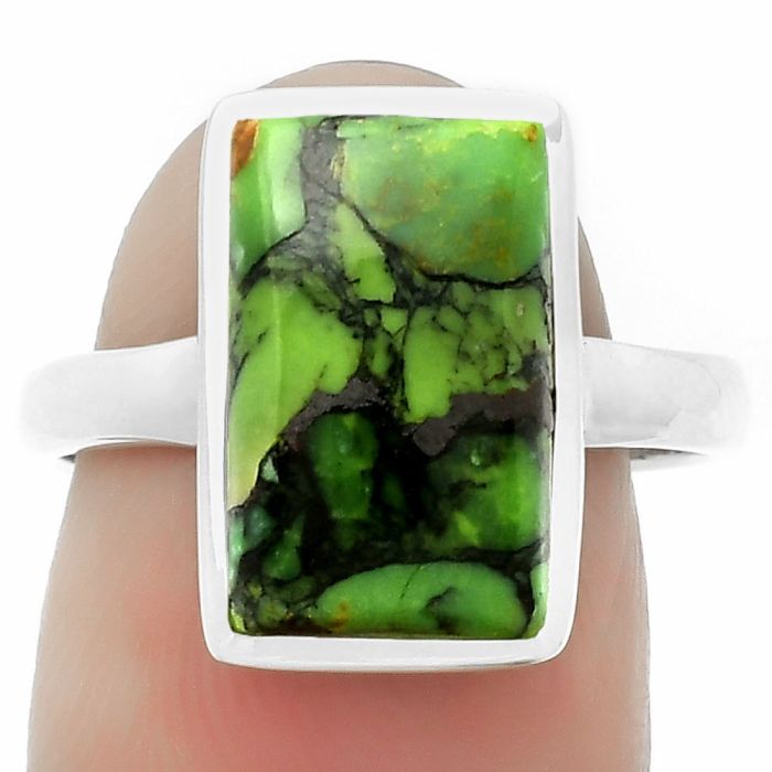 Natural Green Matrix Turquoise Ring size-8 SDR169534 R-1004, 8x14 mm