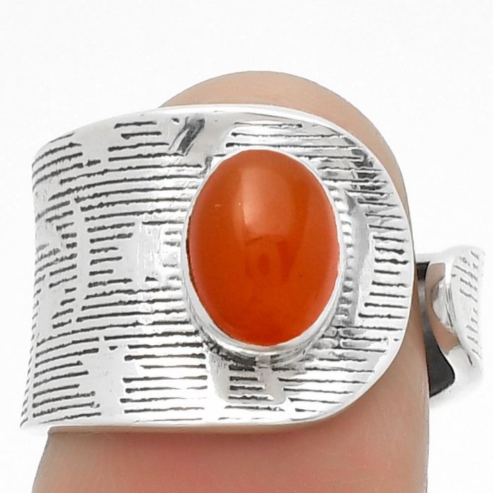 Adjustable - Natural Carnelian Ring size-6.5 SDR170007 R-1319, 6x8 mm