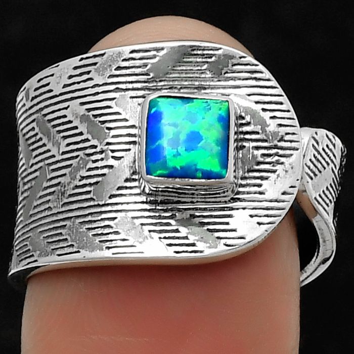 Adjustable - Fire Opal Ring size-7.5 SDR170153 R-1319, 5x5 mm