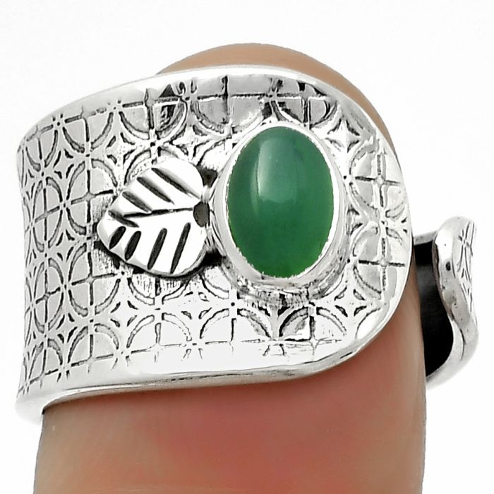 Adjustable - Natural Green Onyx Ring size-6.5 SDR170249 R-1319, 5x7 mm