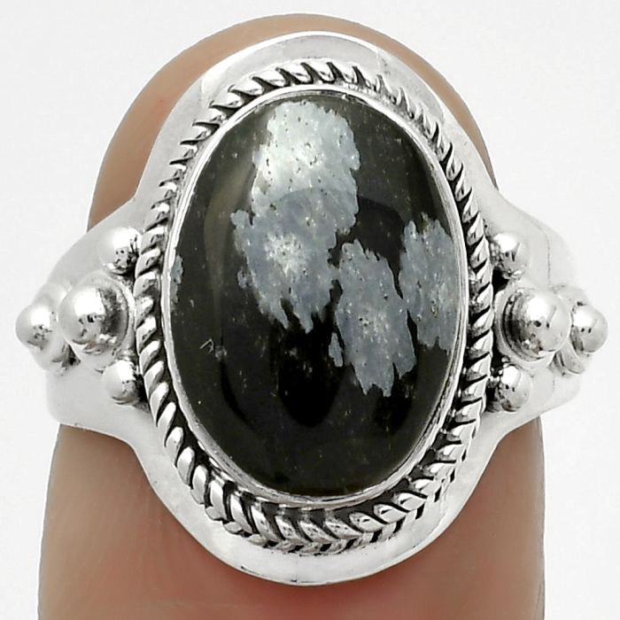 Natural Snow Flake Obsidian Ring size-7 SDR170308 R-1420, 9x13 mm