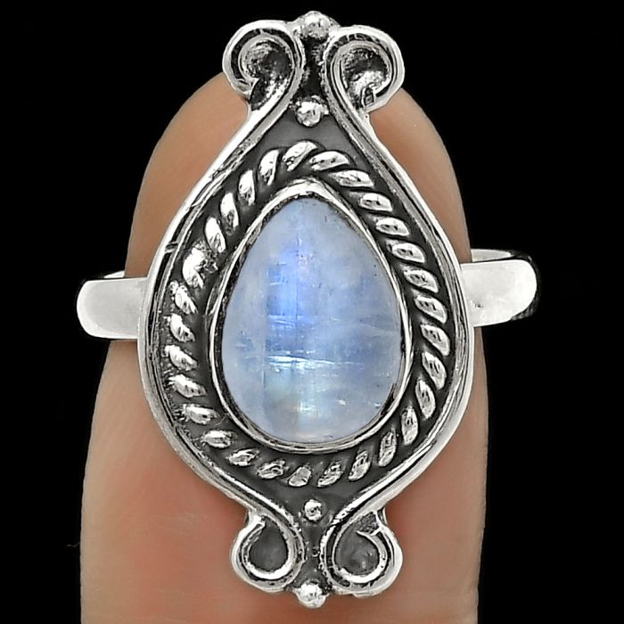 Natural Rainbow Moonstone - India Ring size-8.5 SDR170766 R-1108, 8x11 mm