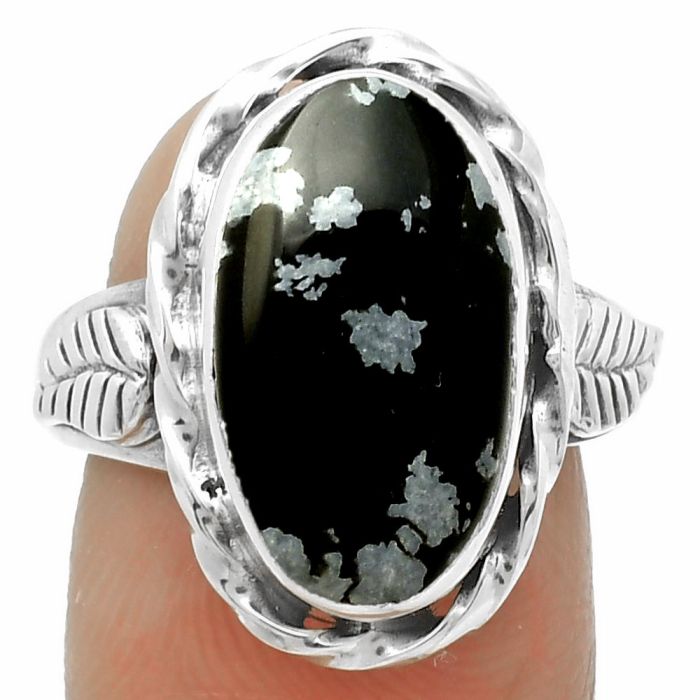 Natural Snow Flake Obsidian Ring size-7.5 SDR170935 R-1083, 9x16 mm