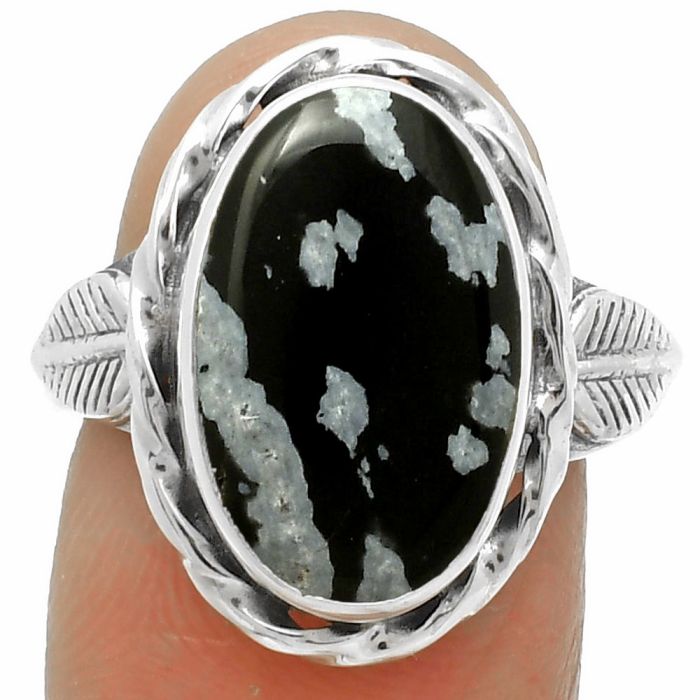 Natural Snow Flake Obsidian Ring size-7.5 SDR170974 R-1083, 10x16 mm