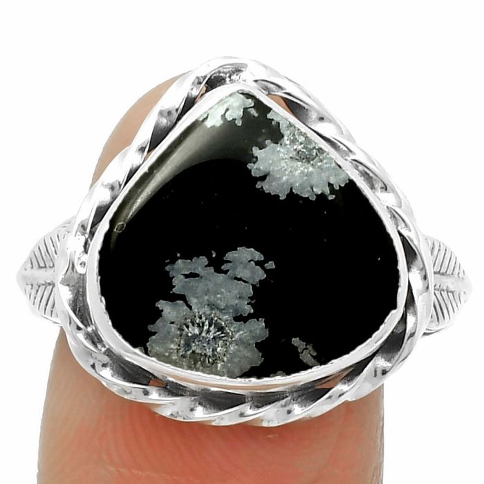 Natural Snow Flake Obsidian Ring size-9 SDR170977 R-1083, 14x14 mm