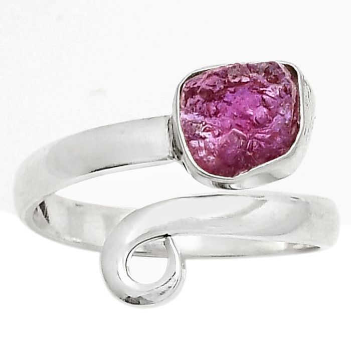 Natural Pink Tourmaline Rough Ring size-9 SDR171256 R-1558, 7x8 mm