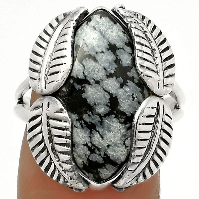 Southwest Design - Snow Flake Obsidian Ring size-8 SDR171285 R-1498, 11x20 mm
