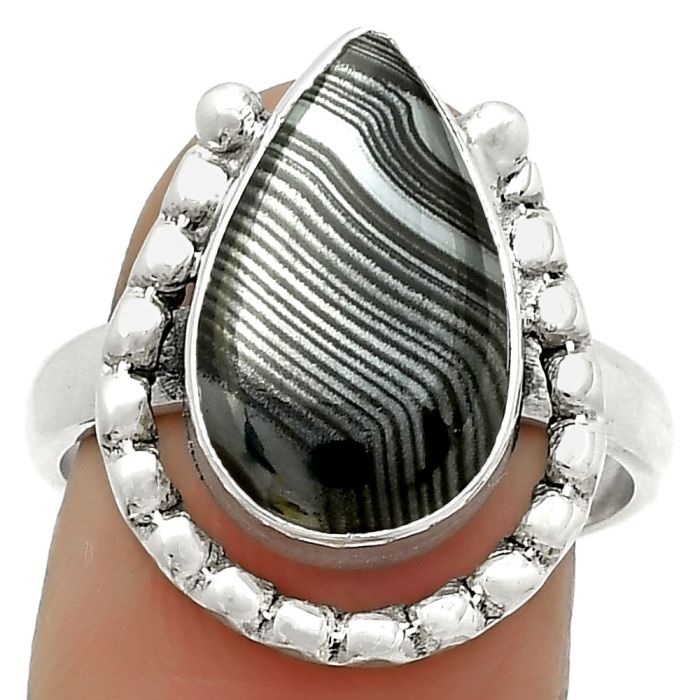 Crown Of Silver Psilomelane - Black Malachite Ring size-8 SDR171348 R-1518, 10x16 mm