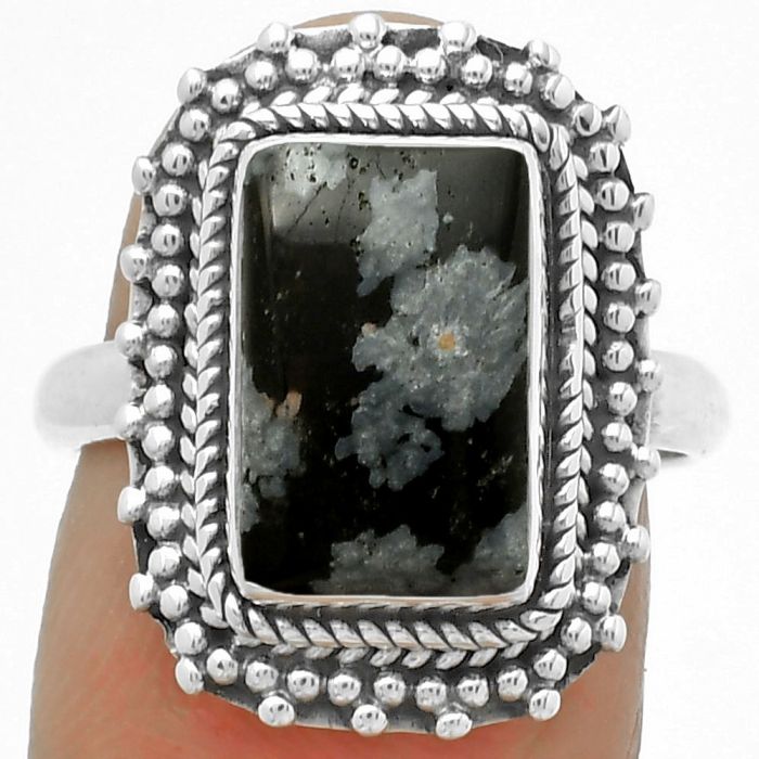 Natural Snow Flake Obsidian Ring size-7 SDR171458 R-1332, 8x12 mm