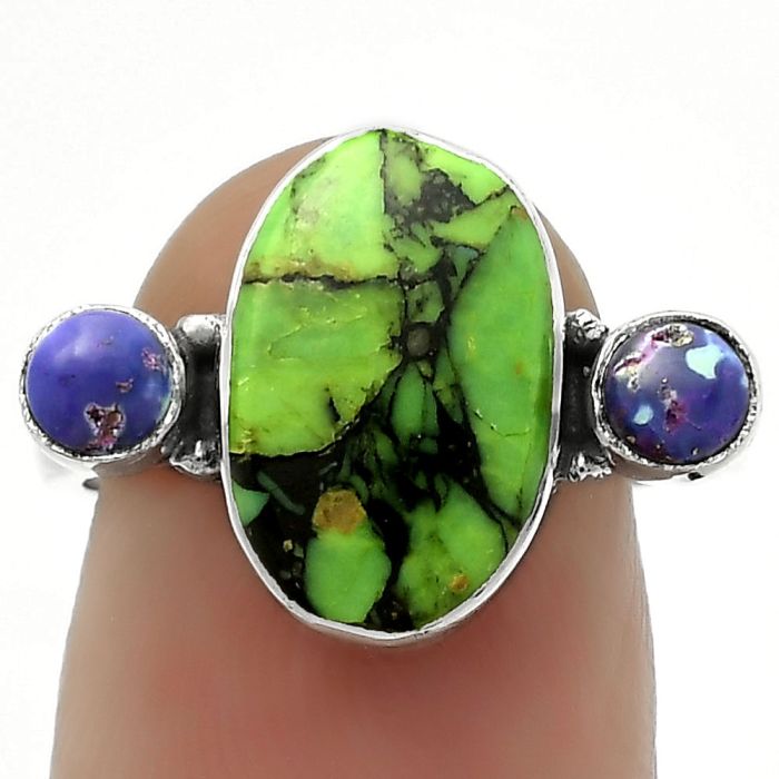 Green Matrix Turquoise & Copper Purple Turquoise Ring size-7.5 SDR172015 R-1112, 9x13 mm