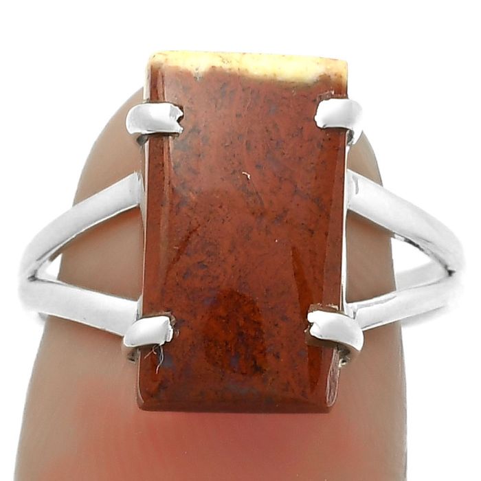 Natural Red Moss Agate Ring size-7.5 SDR172309 R-1089, 8x15 mm